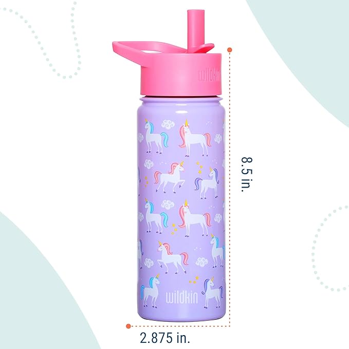 Wildkin Kids 18oz Stainless Steel Water Bottle – BPA-Free, Leakproof, Insulated, Easy-Clean - Unicorn