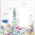 Outlet Covers Boho Colorful Flowers Plants And Dragonflies 1 Toggle 1 Rocker Combination Decorative Wall Plate Light Switch Cover Plate Electrical Switch Plates for Bedroom living Room Decor