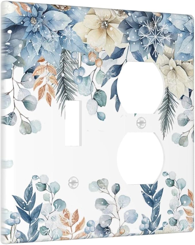 Blue Vine Snowflake Plants Leaves Floral Flowers Wallplates 1 Toggle 1 Duplex Switch Plate Electrical GFCI Faceplate Decorative Light Switch Covers for Bedroom Living Room Decor