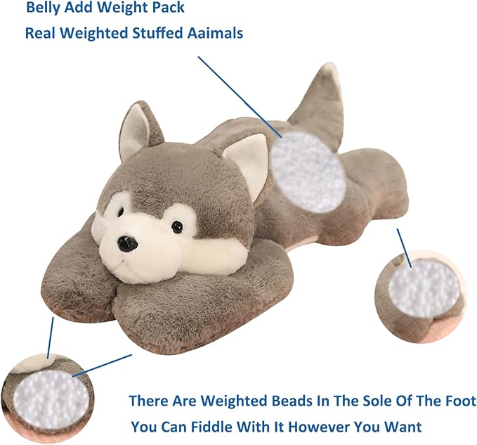Doireum Weighted Stuffed Husky Plush Toy, Cute Huskies Weighted Plush Animals Throw Pillow Gifts for Boys Girls, 11.8 inch