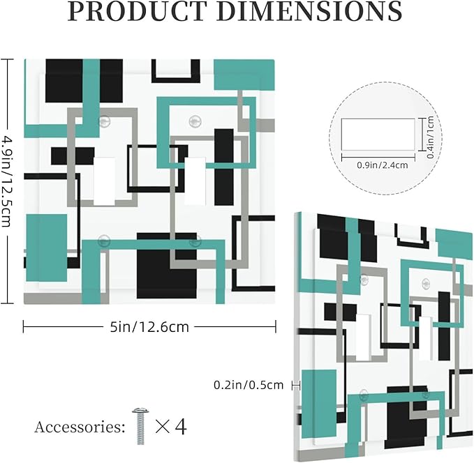 Geometric Turquoise Black Gray Modern Abstract Boho Decorative Switch Plates 2 Gang Double Toggle Outlet Light Switch Cover Wall Plate Electrical Faceplate for Office Nursery Decor