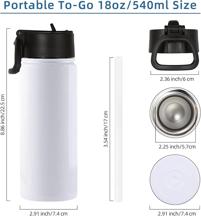Volhoply 18oz Insulated Water Bottle Bulk 4 Pack,Kids Stainless Steel Water Bottles with Straw Lid,Wide Mouth Reusable Metal Bottle,Double Wall Vacuum Sports Flask For Cold Drink(Sublimation,4 Set)
