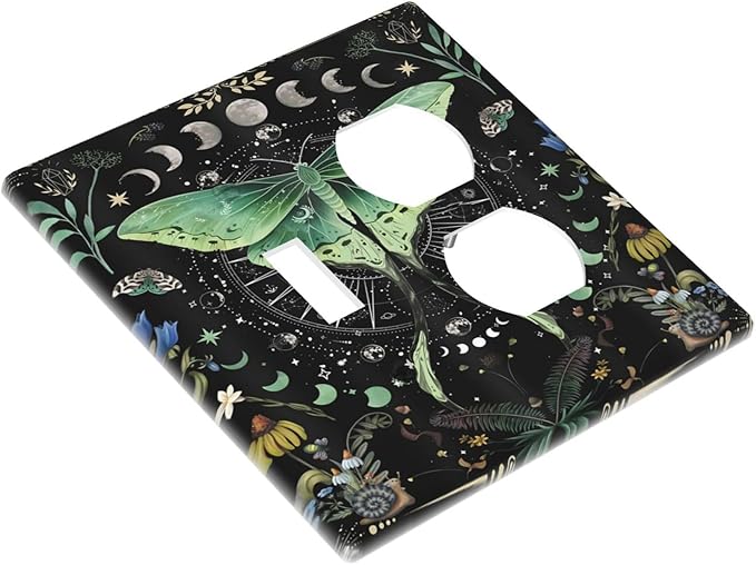 Moon Phase Butterfly Wildflower Plant Mysterious Night Moonlit Wallplates 1 Toggle 1 Duplex Switch Plate Electrical GFCI Faceplate Decorative Light Switch Covers for Bedroom Living Room Decor