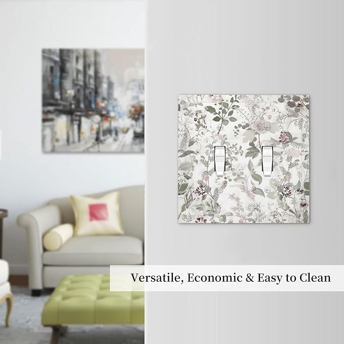 Boho Floral Leaf Vintage Watercolor Flower Decorative Switch Plates 2 Gang Double Toggle Outlet Light Switch Cover Wall Plate Electrical Faceplate for Farmhouse Bedroom Decor
