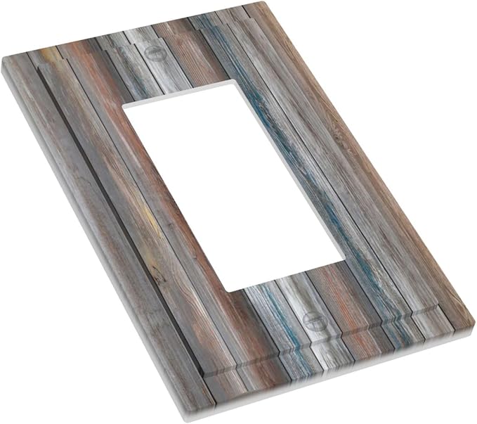 Outlet Covers Vintage Blue Grey Wood Plank 1 Gang Wall Plate Single Rocker Light Switch Cover Rustic Country Decorative GFCI Receptacle Cover Electrical Switchplate for Farmhouse Home Decor