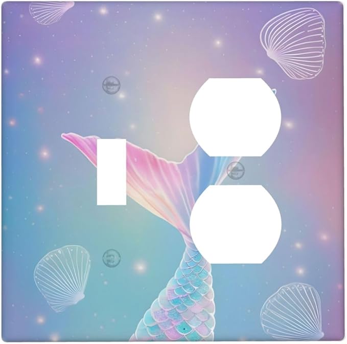 Cute Mermaid Pink Tail Scales Shells Colorful Ocean Wallplates 1 Toggle 1 Duplex Switch Plate Electrical GFCI Faceplate Decorative Light Switch Covers for Kids Room Nursery Decor