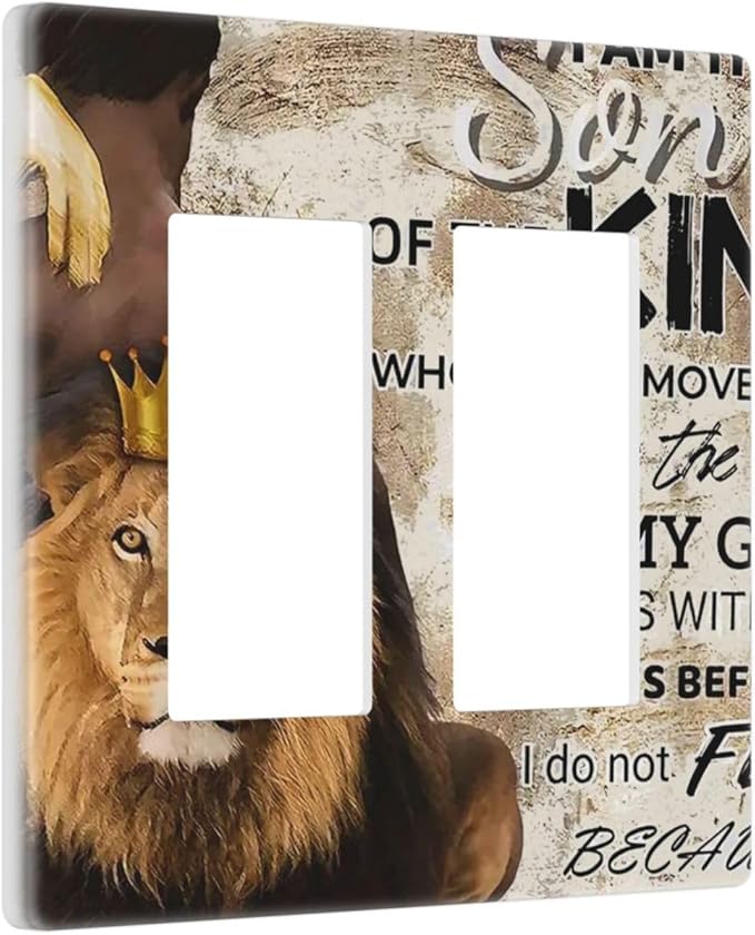 Quotes African Man Afro Lion 2 Gang Double Rocker/Decora Light Switch Cover Decorative Outlet Wall Plate Electrical Faceplate Home Family Art Decor Screwless