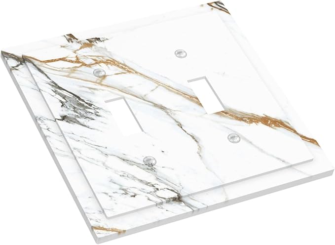 White Gold Marble Modern Abstract Luxury Print Decorative Switch Plates 2 Gang Double Toggle Outlet Light Switch Cover Wall Plate Electrical Faceplate for Bathroom Kitchen Decor