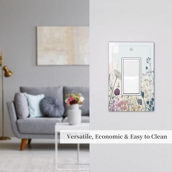 Colorful Wildflower Watercolor Dandelion Floral Decorative Outlet Covers 1 Gang Single Rocker Light Switch Cover Plate Wall Plates Gfci Faceplate For Cabin Home Decor