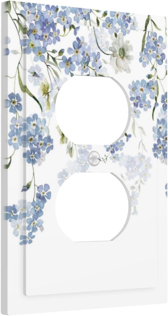 Hydrangea Blue Flowers Watercolor Floral Outlet Covers 1 Gang Duplex Light Switch Cover Decorative Switch Plates Electrical Receptacle Faceplate Wall Plate for Bed Room Living Room Decor