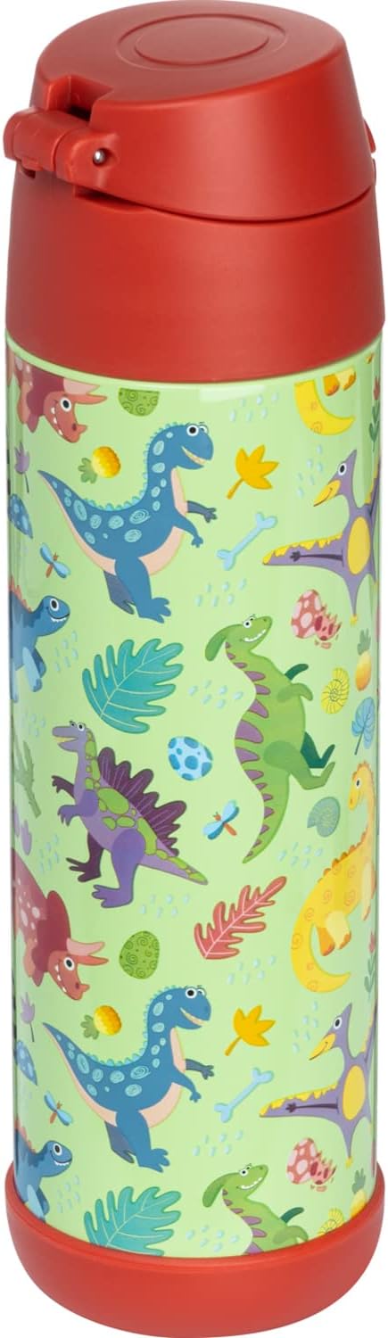 Snug Insulated Kids Water Bottle with Straw & Spout – Double-Wall Stainless Steel, Leakproof, Easy-Flip Lid – For School, Travel, Toddlers & Big Kids - Dinosaurs, 17oz