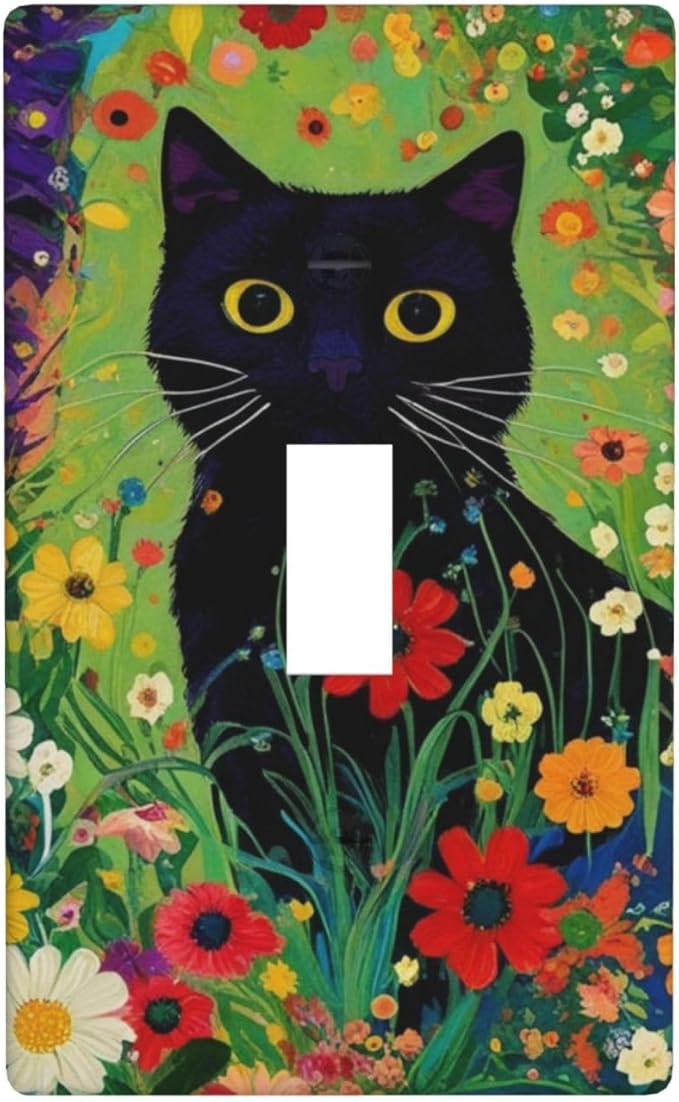 Decorative Art Light Switch Covers Cute Cat & Floral Single Toggle Wall Plate Decorative Switchcover Electrical Switchplate for Home Decor