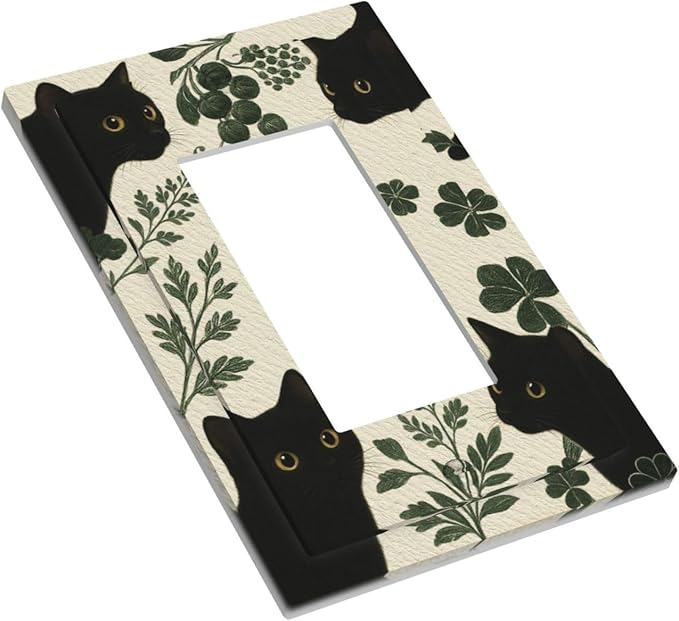 Decorative Outlet Covers Funny Black Cat Green Leaf 1 Gang Rocker Light Switch Cover Plate Single Wall Plates for Electrical Outlets Switch Plate Covers Faceplate for Bedroom Home Decor