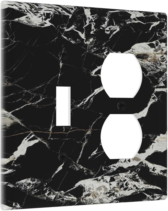 Black Marble Patterns Low Key Luxurious Wallplates 1 Toggle 1 Duplex Switch Plate Electrical GFCI Faceplate Decorative Light Switch Covers for Bathroom Kitchen Decor