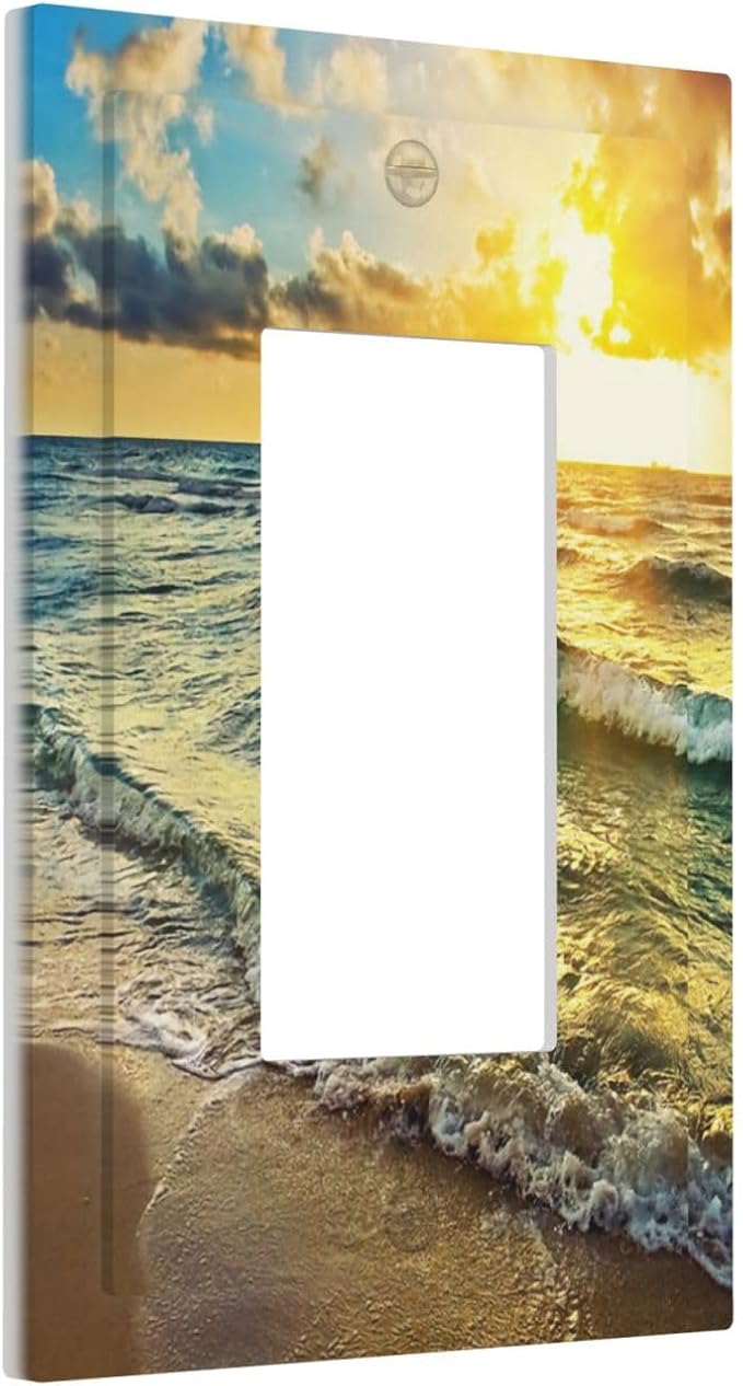 1 Gang Electrical Decora/GFCI Device Wallplate Tropical Sea Sunny Beach Ocean Wave Coastal Seaside Scene Hawaiian Sunrise Single Decorator Rocker Outlet Light Switch Cover Electrical Faceplate Dimmer