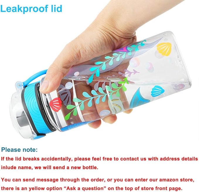Home Tune Cute Water Bottle for School Kids Girls, BPA FREE Tritan & Leak Proof & Easy Clean & Carry Handle, 23oz/ 680ml - Mermaid