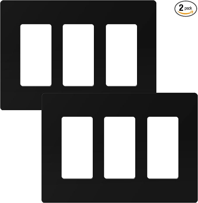 TG Screwless Decorator Wall Plates Child Safe Outlet Covers, Size 3-Gang 4.50" H x 6.30" L, Unbreakable Polycarbonate Thermoplastic, UL Listed, Glossy, Black (2 Pack)