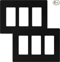TG Screwless Decorator Wall Plates Child Safe Outlet Covers, Size 3-Gang 4.50" H x 6.30" L, Unbreakable Polycarbonate Thermoplastic, UL Listed, Glossy, Black (2 Pack)