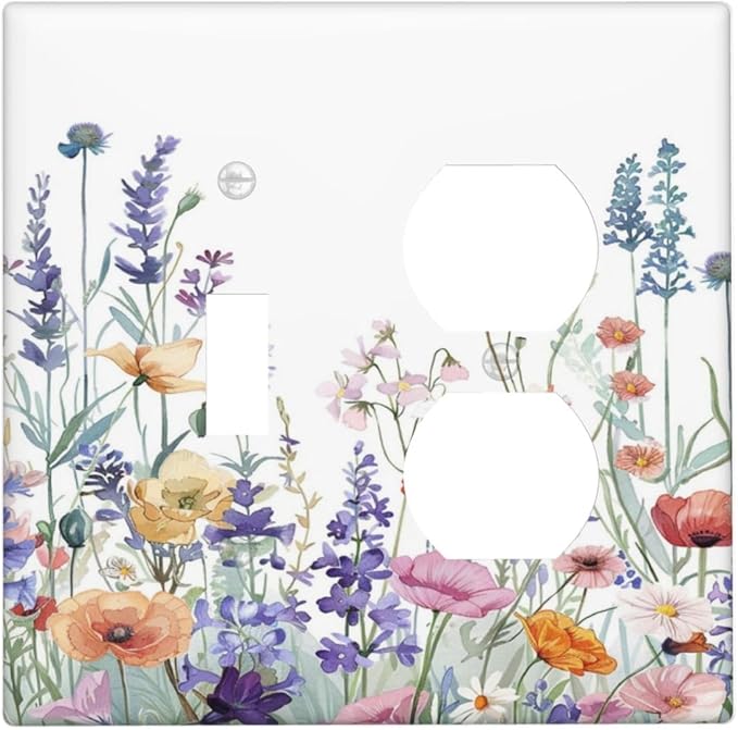 Colorful Floral Purple Lavender Flower Leaves Plants Wallplates 1 Toggle 1 Duplex Switch Plate Electrical GFCI Faceplate Decorative Light Switch Covers for Bed Room Living Room Decor