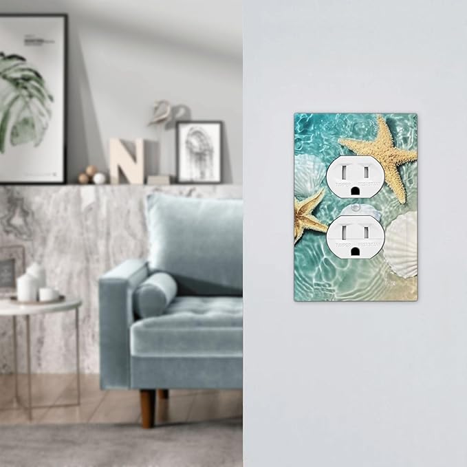 Outlet Covers Beach Starfish Ocean Conch Cameo Shell 1 Gang Duplex Light Switch Cover Decorative Switch Plates Electrical Receptacle Faceplate Wall Plate For Decor Kids Room Decor