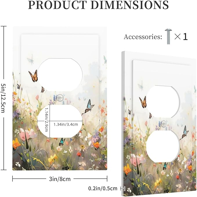 Wildflowers Watercolor Floral Colorful Butterfly Outlet Covers 1 Gang Duplex Light Switch Cover Decorative Switch Plates Electrical Receptacle Faceplate Wall Plate for Farmhouse Bed Room Decor