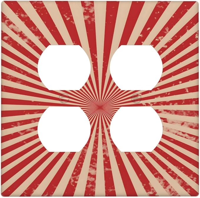 Retro Circus Sparkling Red White Lines Mid Century Outlet Covers 2 Gang Double Duplex Decorative Light Switch Covers Electrical Wallplates Socket Faceplate for Farmhouse Home Decor