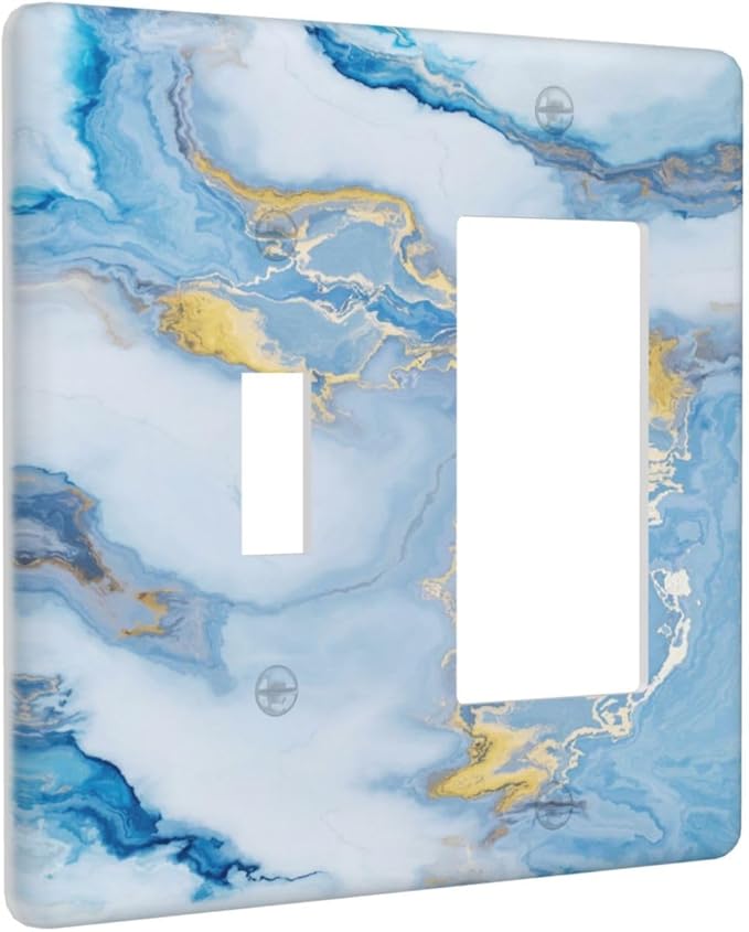 Beautiful Marble Texture Blue Gold Fluid Abstract Print Outlet Covers 1 Toggle 1 Rocker Combination Decorative Wall Plate Electrical Switch Plates Light Switch Cover Plate for Bedroom Bathroom Decor