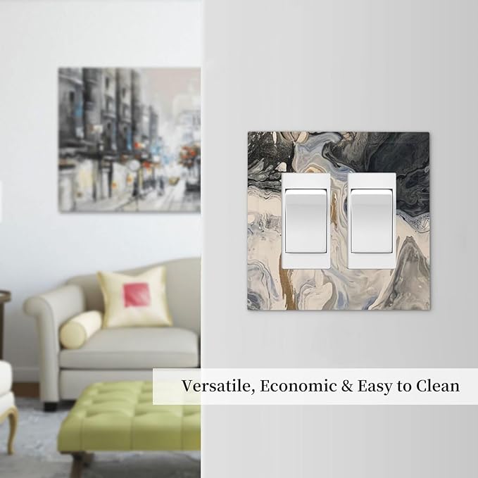 Decorative Outlet Covers Black Gold Swirl Fluid Painting Marble 2 Gang Double Gfci Rocker Electrical Wall Panels Light Switch Cover Plate For Bathroom Kitchen Decor