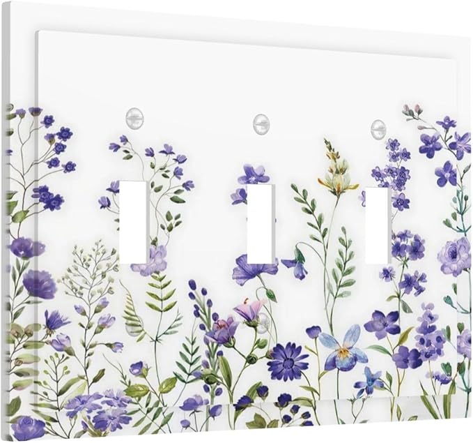 Lavender Wildflowers Purple Flowers Plant Floral Decorative Switch Plates 3 Gang Wall Plate Triple Toggle Light Switch Cover Faceplate Electrical Wall Panels for Bedroom Living Room Decor