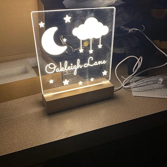 Moon and Stars Custom Name Kids Bedroom, Nursery Personalized Night Light, Childs Playroom, Gift for Kids