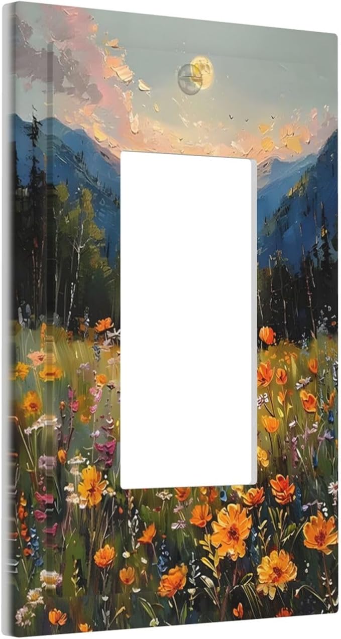 Sunset Wild Flower Field Floral Nature Landscape Decorative Outlet Covers 1 Gang Single Rocker Light Switch Cover Plate Wall Plates GFCI Faceplate for Farmhouse Bedroom Decor