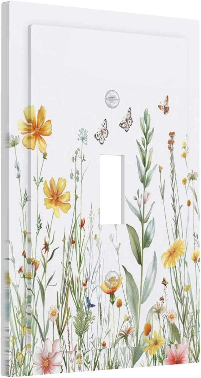 Light Switch Cover Plate Rustic Colorful Floral Butterfly Watercolor Flowers 1 Gang Single Toggle Decorative Switch Plates Wall Plates Electrical Faceplate Socket Covers for Bathroom Bedroom