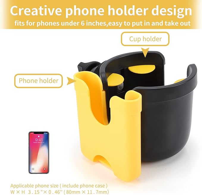 Accmor Stroller Cup Holder with Phone Holder, Bike Cup Holder, Universal Cup Holder for Uppababy Nuna Doona Strollers, 2-in-1 Cup Phone Holder for Stroller Bike Accessory
