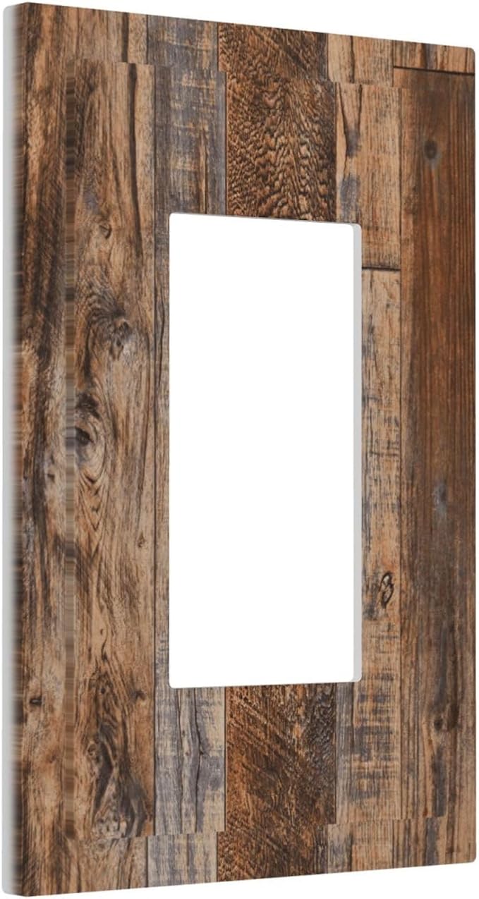 Vintage Board Rustic Brown Wood Texture Decorative Outlet Covers 1 Gang Single Rocker Light Switch Cover Plate Wall Plates GFCI Faceplate for Farmhouse Home Decor