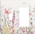 Pink Floral Wild Flowers Watercolor Plants Outlet Covers 1 Toggle 1 Rocker Combination Decorative Wall Plate Electrical Switch Plates Light Switch Cover Plate for Bedroom Living Room Decor