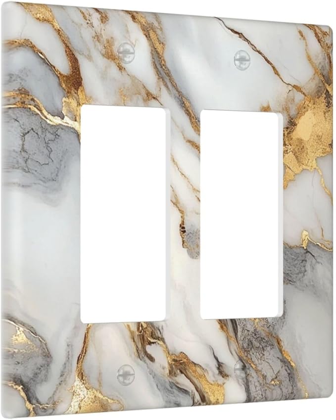 Outlet Covers White Gold Abstract Luxury Marble Patterns 2 Gang Double Rocker Light Switch Cover Plate Decorative Wall Plate GFCI Socket Cover Electrical Switch Plate Covers for Bathroom Home