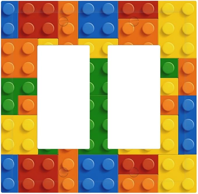 Building Blocks Theme Colored Bricks Print Decorative Outlet Covers 2 Gang Double GFCI Rocker Electrical Wall Panels Light Switch Cover Plate for Room Office Home Decor
