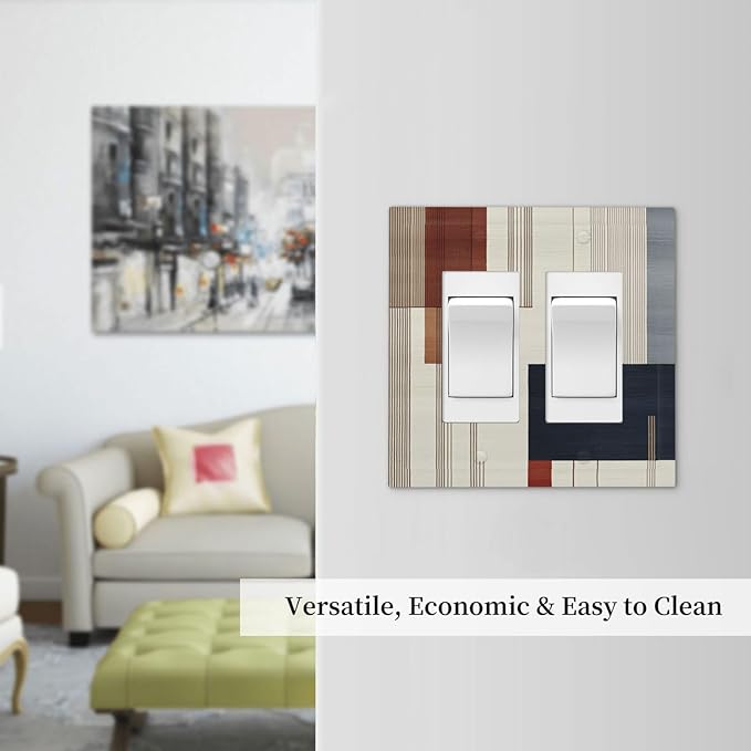 Abstract Geometric Double Rocker Light Switch Cover Modern Squares 2 Gang Outlet Covers Switchplates Wall Plate Decorative Electrical Faceplate for Bedroom Kitchen Living Room Decor