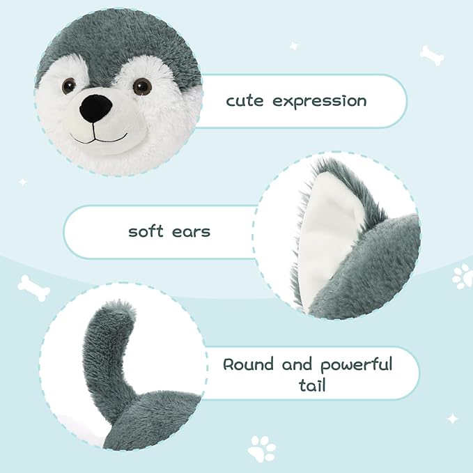 MorisMos Husky Stuffed Animal 28" Dog Stuffed Animal Husky Plush Stuffed Puppy Toy Dogs for Kids Stuffed Animals Plushie Dog Pillow Gift for Kids Boys Girls Birthday Christmas