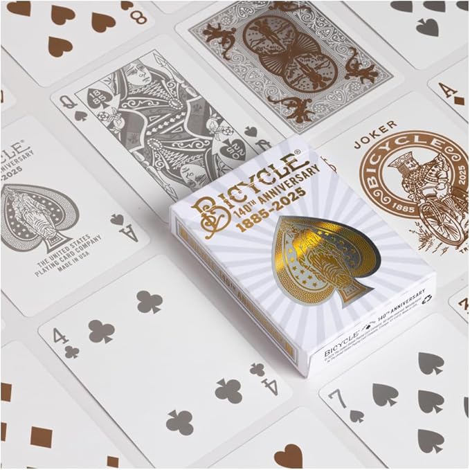 Bicycle 140th Anniversary Limited Edition Exclusive Playing Cards Set with 1 oz Pure Gold, 1 oz .999 Fine Silver, or Bronze Commemorative Collector Coin (Mystery Unboxing Coin)
