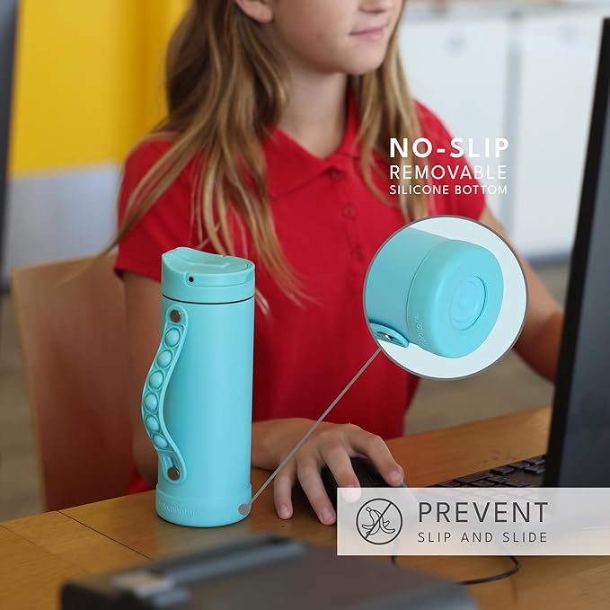 Elemental Iconic Kids Water Bottle for School - 100% Leak-Proof Insulated Water Bottles with Straw Lid & Pop-It Handle for Boys & Girls - Triple-Wall Insulated & BPA-Free, 14oz – Robin’s Egg