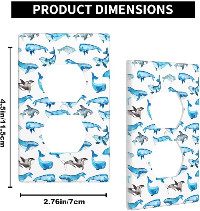 Whale Outlet Covers Sea Ocean Whales Blue Duplex Receptacle Wall Plate Standard 1-Gang Home Decorative Office