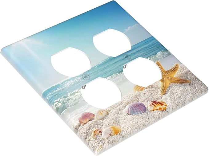 Outlet Covers Summer Beach Colorful Seashell Starfish 2 Gang Double Duplex Decorative Light Switch Covers Electrical Wallplates Socket Faceplate For Kids Room Nursery Decor