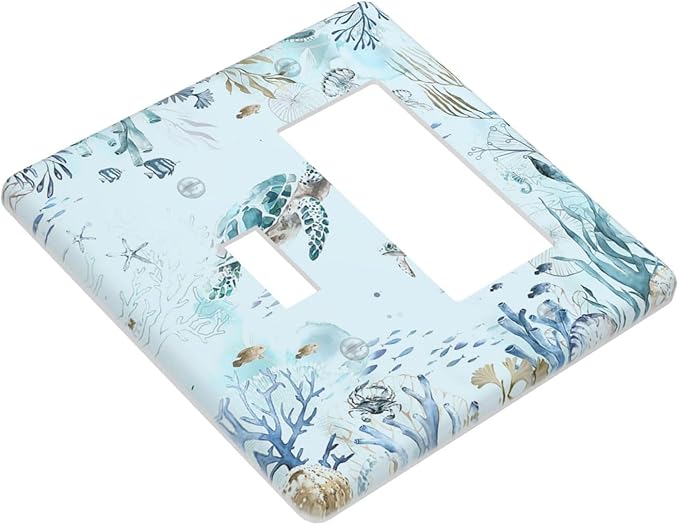 Outlet Covers Teal Blue Ocean Sea Turtle Seabed Plants 1 Toggle 1 Rocker Combination Decorative Wall Plate Light Switch Cover Plate Electrical Switch Plates for Bathroom Kids room Decor