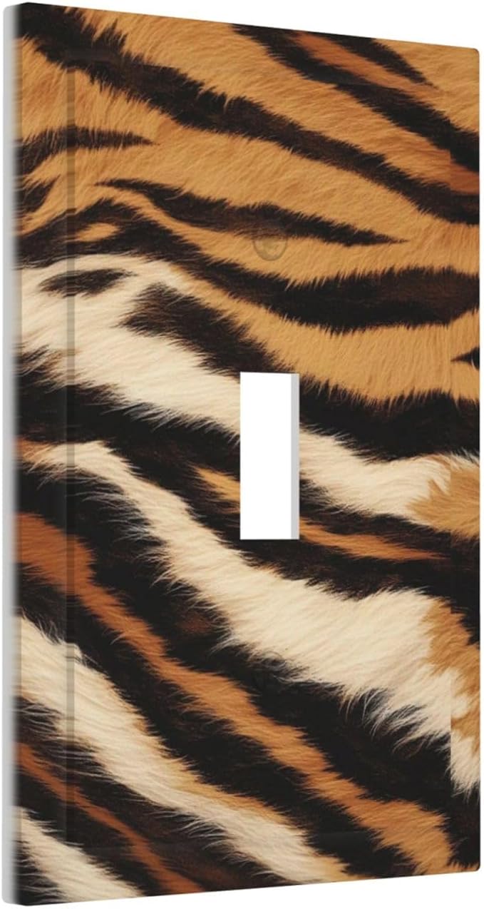 Tiger Texture Wild Animal Skin Pattern Print Decorative Light Switch Cover 1 Gang Single Toggle Device Electrical Faceplate Switchplates Decorator Outlet Wall Plate for Kids Room Office Decor