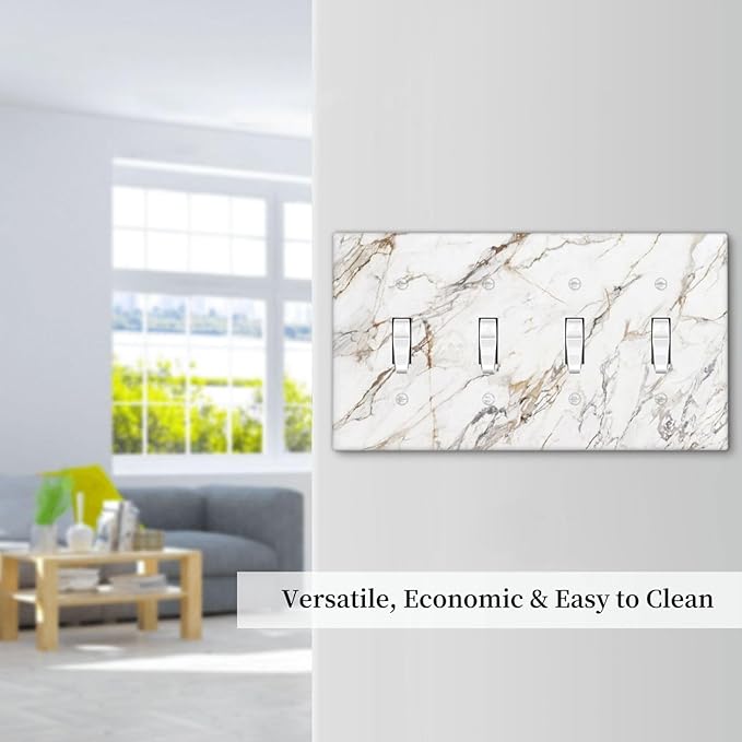 Light Switch Cover Plate White Brown Marble Abstract Modern Luxury 4 Gang Quad Toggle Decorative Switch Plates Wall Panels Electrical Wall Plates Faceplate for Bathroom Kitchen Decor