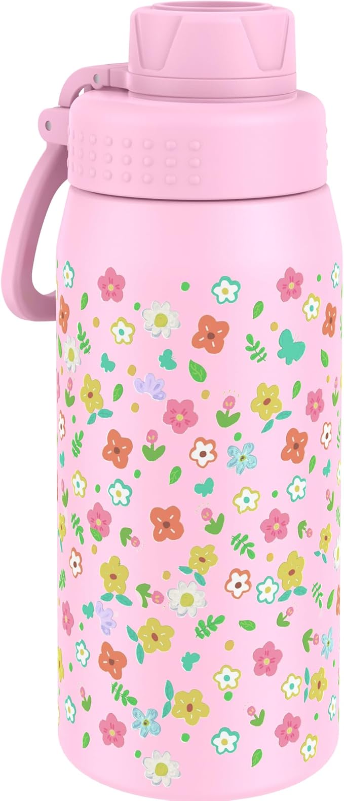 GOPPUS 19oz Kids Water Bottle with Spout Lid, Toddler Water Bottle, Stainless Steel Insulated Water Bottle, Leakproof, BPA Free, Suitable for Boys and Girls for School（Flowers）