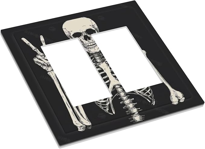 Decorative Outlet Covers Skeleton Skull Boho Hippie Dark Background 2 Gang Double Gfci Rocker Electrical Wall Panels Light Switch Cover Plate For Cabin Office Decor