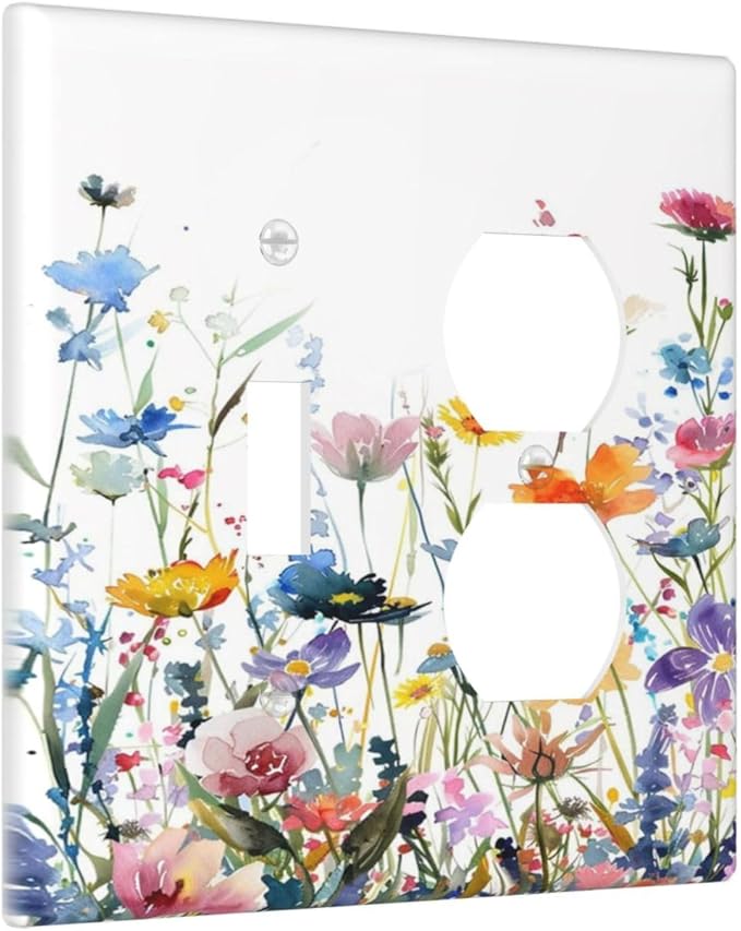 Watercolor Wildflowers Colorful Floral Plant Wallplates 1 Toggle 1 Duplex Switch Plate Electrical GFCI Faceplate Decorative Light Switch Covers for Bedroom Living Room Decor