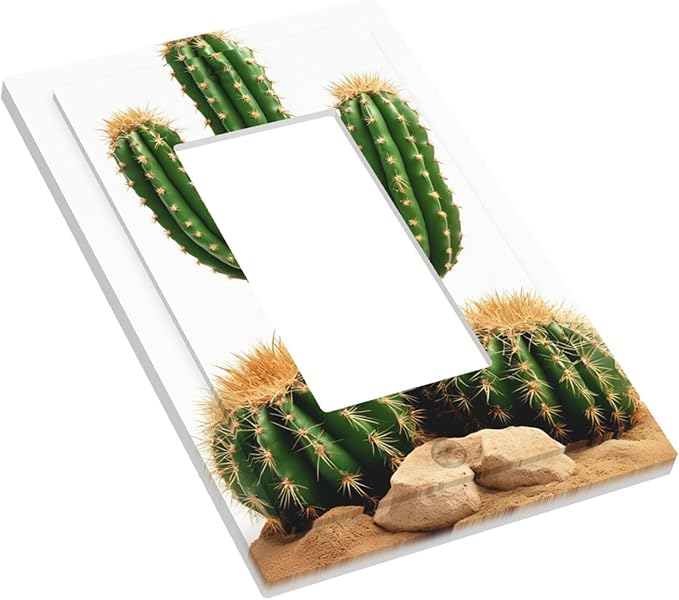Boho Cactus Garden Single Rocker Switch Cover - 1-Gang Standard US Size Minimalist Desert Landscape Design Light Switch Covers for Bedroom Bathroom Living Room Decor